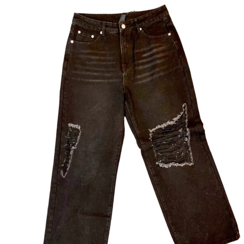 NWT Cider Distressed Black Wide Leg Jeans | L